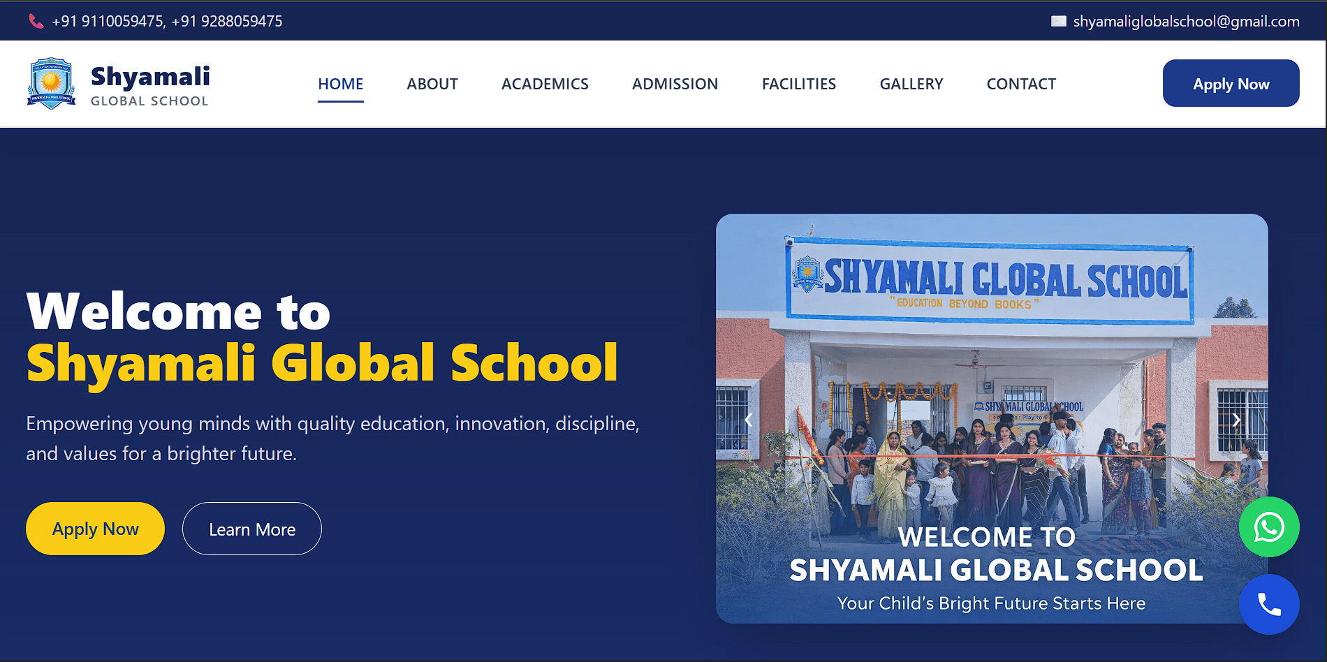 Shyamali Global School website developed by SKSyntax